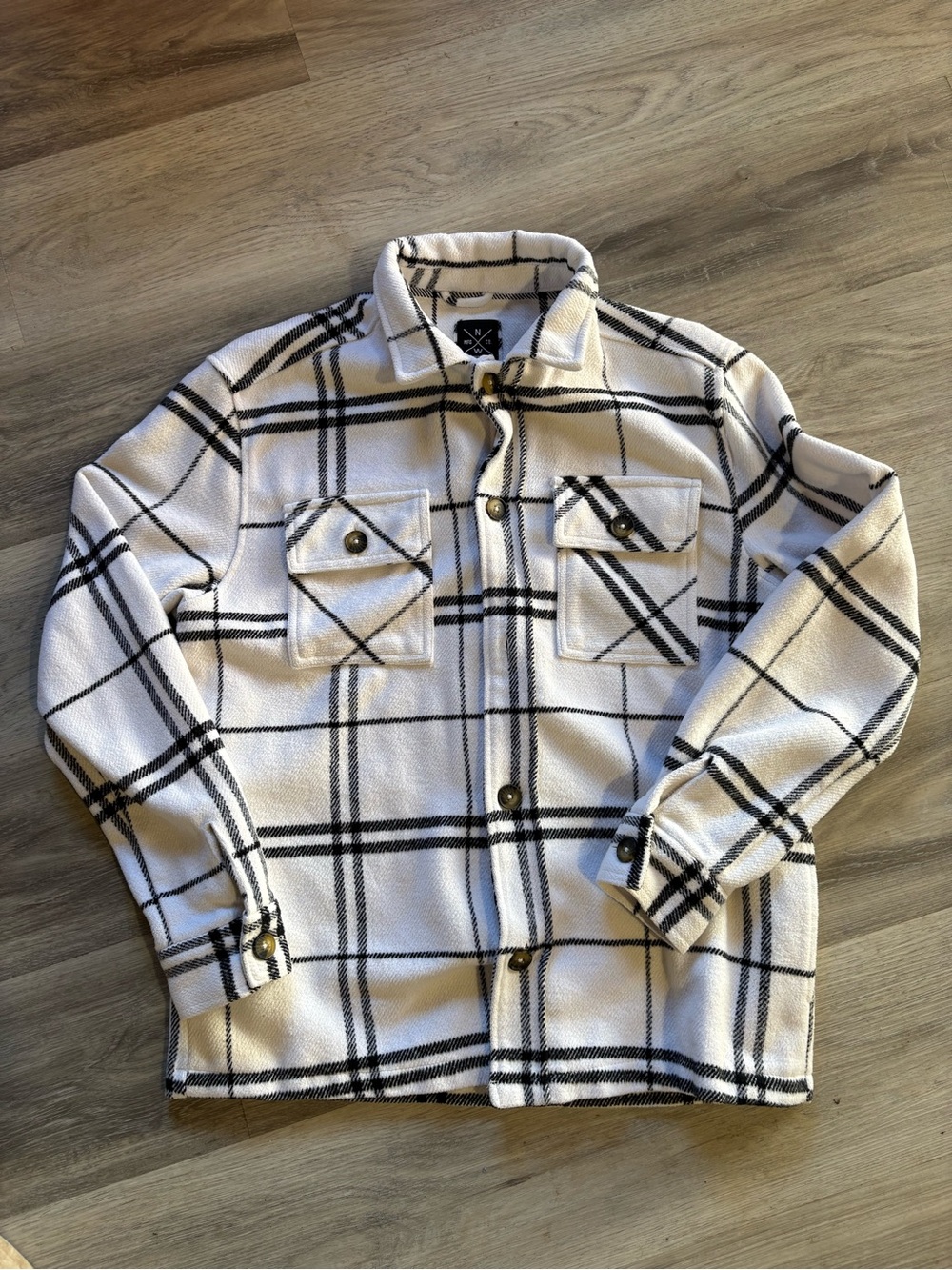 Men's White & Black Plaid Shacket Jacket